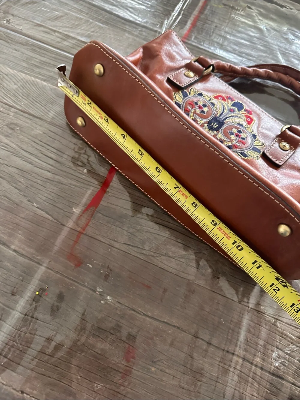 Patricia Nash Brown Leather Satchel with Multicolor Floral Embroidery